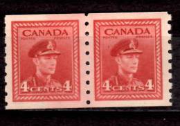 Canada 1943 4 Cent  King George VI War Coil Issue  #267   Pair - Unused Stamps