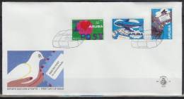 Mzl041fb KINDERZEGELS 100 JR POST VLIEGTUIG VOGEL DUIF STAMPS FOR THE CHILDREN PLANE BIRD DOVE LETTERS ARUBA 1992 FDC - Tauben & Flughühner