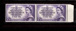 Australia1953 7 1/2p Queen Elizabeth Coronation Issue  #260  MNH Pair - Nuevos
