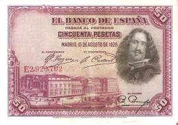 BILLETE DE ESPAÑA DE 50 PTAS DEL AÑO 1928 CALIDAD EBC+  SERIE E - 50 Peseten