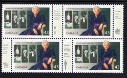 Canada MNH Scott #1509a Block Of 4 With 4 Different Tabs 43c Jeanne Sauve - Neufs
