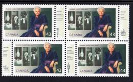 Canada MNH Scott #1509a Block Of 4 With 4 Different Tabs 43c Jeanne Sauve - Ongebruikt