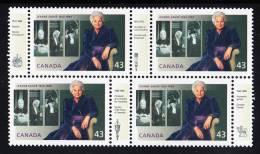 Canada MNH Scott #1509a Block Of 4 With 4 Different Tabs 43c Jeanne Sauve - Neufs