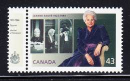 Canada MNH Scott #1509 43c Jeanne Sauve With 1972-1984 Tab At Left - Neufs