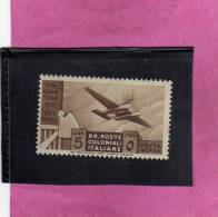 EMISSIONI GENERALI 1933 CINQUANTENARIO ERITREO LIRE 5 AEREA AIR MAIL  MNH - Amtliche Ausgaben