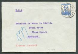 25 Centimes Pellens Obl. Sc UCCLE - UKKEL S/L. Du 26-VI-1914 Vers New York - Verso Griffe Bleue RECEIVED JUL. 6 - 1914 H - 1912 Pellens