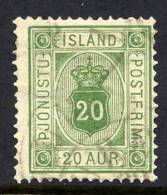 ICELAND 1891 Official 20 Aurar Perforated 14 X 13½,  Used. Michel 7A - Dienstmarken