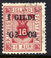 ICELAND 1902 Official  16 Aurar Perforated 14 X 13½ Overprinted I GILDI Used. Michel 14 - Service