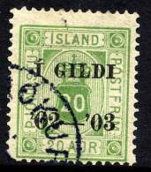 ICELAND 1902 Official  20 Aurar Perforated 14 X 13½ Overprinted I GILDI Used. Michel 15A - Service