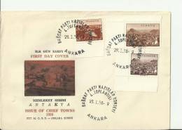 TURKEY 1958 - FDC NATIONAL SERIES TREATY COUNCIL OF CHIEF TOWNS    W 3 STS  OF 5(2-AFYON)-5(ADANA) K  JAN 28  RE.TUL106 - Briefe U. Dokumente