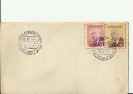 TURKEY 1957– FDC VISIT OF GERMANY PRESIDENT DR. THEODOR HEUSS W 2 STS OF 40 K BURSA MAY 10 -  RE.TU131 - Lettres & Documents