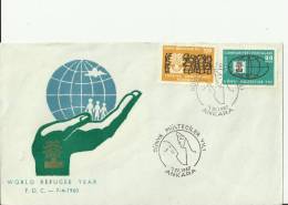 TURKEY 1960– FDC WORLD REFUGEE YEAR (HAND WITH WORLD)  W 2 STS OF 90-105 K   ANKARA APR 7 RE.TU139 - Covers & Documents