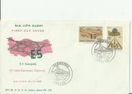 TURKEY 1967– FDC E 5 KARAYOLU INTER-EUROPEAN HIGHWAY  W 2 STS OF 60+5-130+5 K ANKARA   JUN 30 RE.TU151 - Briefe U. Dokumente