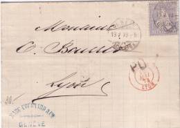 SUISSE - 30c SEUL SUR LETTRE POUR LA FRANCE OBLITERATION GENEVE DU 15 MAI  AOUT 1873 + CACHET D'ENTREE ROUGE SUISSE LYON - Poststempel