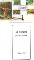 NEPAL 1998   Snakes   4 Stamps, Complete  Set , First Day Cover,plus Official Brochure. - Schlangen