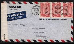 CANADA    Scott # 241 (3) On CENSOR Cover To Great Britain "VIA AMERICAN CLIPPER AIRMAIL"  Oct 15 1940 - Brieven En Documenten