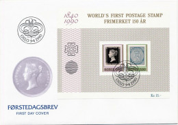 NORWAY 1990 Mi BL 13 150th ANNIVERSARY FIRST POSTAGE STAMP FDC - FDC