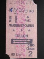 Marseille Saint-Charles / Toulon Titre De Transport > Ticket Simple > Chemins De Fer >  SNCF - Europe