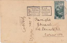 TRIESTE /  TORINO  11.6.1952 - Card_ Cartolina - Annullo A Targhetta - Italia Al Lavoro  AMG-FTT   Lire 10 Isolato - Marcophilia