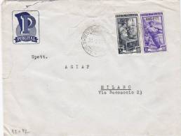 TRIESTE /  MILANO  31.3.1952 - Cover_ Lettera Pubbl. - Italia Al Lavoro  AMG-FTT   Lire 5 + 20 - Marcophilia