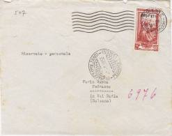 TRIESTE /  PEDRACES  1.8.1952 - Cover_Lettera -  Italia Al Lavoro  AMG-FTT  Lire 25 Isolato - Marcofilie