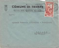 TRIESTE /  MILANO  29.3.1952 - Cover_Lettera - Italia Al Lavoro  AMG-FTT  Lire 25 Isolato - Marcophilie