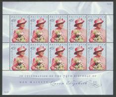 2001 75th Queens Birthday 10 X 45 Cent Stamps Special Mini Sheet  Mint Unhinged Gum On Back Unused - Blocchi & Foglietti