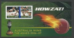 2007 Australia Wins Ashes  Complete Mint Unhinged Gum On Back Mini Sheet Unused - Blocks & Kleinbögen