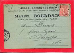 PARIS 03 --> Carte Commerciale ~ Fabrique De Bijouterie Or & Argent ~ Marcel BOURDAIS ~ 4, Rue Des Filles Du Calvaire - Arrondissement: 03