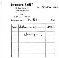 Imp. J. Galy - Valence D´Agen (Tarn Et Garonne) - 2000 Lettres In 4° - 5000 Fr - Plus 1 Feuille - Drukkerij & Papieren