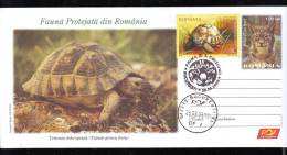 Tortues,TURTLE,Lynx  2009 FDC,stamp On Cover + Label,obliteration Concordante,uprated,entier Postaux -Romania. - Turtles