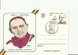 ANDORRA 1983- FIRST DAY CARD CO-PRINCE JOAN J. LAGUARDA SPANISH OFFICE W 1 STAMP OF 26 PTAS POSTM DEC 7 UNUSED - Brieven En Documenten