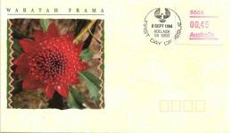 AUSTRALIA FDC WARATAH FLOWER FRAMA 1 STAMP OF $0.45 POSTCODE:5000 ADELAIDE DATED 08-09-1994 CTO SG? READ DESCRIPTION !! - Machine Labels [ATM]