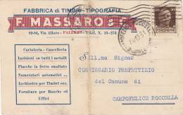 PALERMO /  CAMPOFELICE  29.12.1931 - Card _ Cartolina Pubbl.  " F. MASSARO & C." - Centesimi 30 Isolato - Reclame