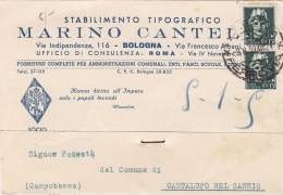 BOLOGNA / CANTALUPO NEL SANNIO  8.8.1939 - Card _ Cartolina Pubbl.  " Ditta Marino CANTELLI"  - Centesimi 15 X 2 - Reklame