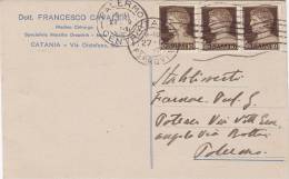 CATANIA / PALERMO  27.9.1933 - Card _ Cartolina Pubbl.  " Dott. F. CAVALERI "  - Centesimi 10 X 3 - Publicité