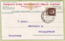 MORCIANO DI ROMAGNA / ROCCAMANDOLFI  5.11.1930 - Card _ Cartolina Pubbl.  " Stab. Tip. E. GASPARI " - Cent. 30 Isolato - Reclame