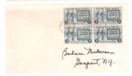 FDC Saluting Young America - Salute To Youth - Block Of 4 - 1941-1950