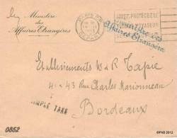 MARCOPHILIE POSTAL HISTORY Franchise Ministère Affaires Etrangères Paris 1933 - Civil Frank Covers