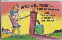 Cpa Usa, Humorous, Humour, Here's Well Wishes From The Country And This Is Only A Drop In The Bucket! - Autres & Non Classés