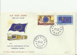 TURKEY  1964 - FDC  15 YEARS OF THE EUROPA COUNCIL-FLAG LOGO W 2 STS  OF 50-130 K ANKARA MAY 5 RETU250 - Covers & Documents