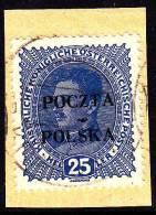 POLAND 1919 Krakow 25 H Forgery Fi 37 On Piece - Used Stamps
