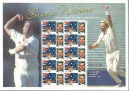 2001 Issue Shane Warne Highest Australian Wicket Taker 10 X 45 Cent Stamps With Special Tags Large Sheet  Mint Unhinged - Blocks & Sheetlets