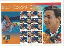 2001 Goodwill Games Grant Hackett 10 X 45 Cent Stamps With Special Tags Large Sheet  Mint Unhinged - Blocks & Sheetlets