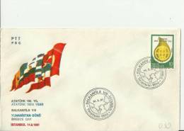 TURKEY 1981 – FDC 8TH  BALKANFILA STAMP EXHIBITIONTURKEY – ATARTURK DAY W 2 STS OF 2,50-7,50 LS – ISTAMBUL AUG 9  REF175 - Covers & Documents