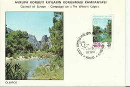 TURKEY 1983 – FDC POSTAL CARD COUNCIL OF EUROPE –WATER’S EDGE CAMPAIGN W 1 ST OF 25  LS – ANKARA   JUN 1  REF190 - Briefe U. Dokumente