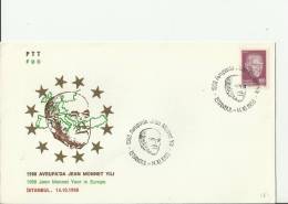 TURKEY 1988– FDC JEAN MONNET YEAR IN EUROPE  W 1ST OF 100  LS – ISTAMBUL   OCT 14  REF201 - Covers & Documents