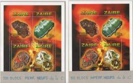 Zaire 1996 COB BF 75/A. Minéraux. Blocs Dentelé Et Non Dentelé Perforés "annulé" Collés Sur Carton Par L´imprimeur - Minéraux