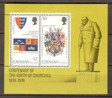 CAYMAN  ISLANDS.   1974.   Y&T Bloc Feuillet  N° 6 **.  Sir Winston Churchill  /  Armoiries. - Cayman Islands