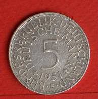 GERMANY FEDERAL REPUBLIC  5  MARK  1951-F   KM# 112,1  -    (M891) - 5 Marchi